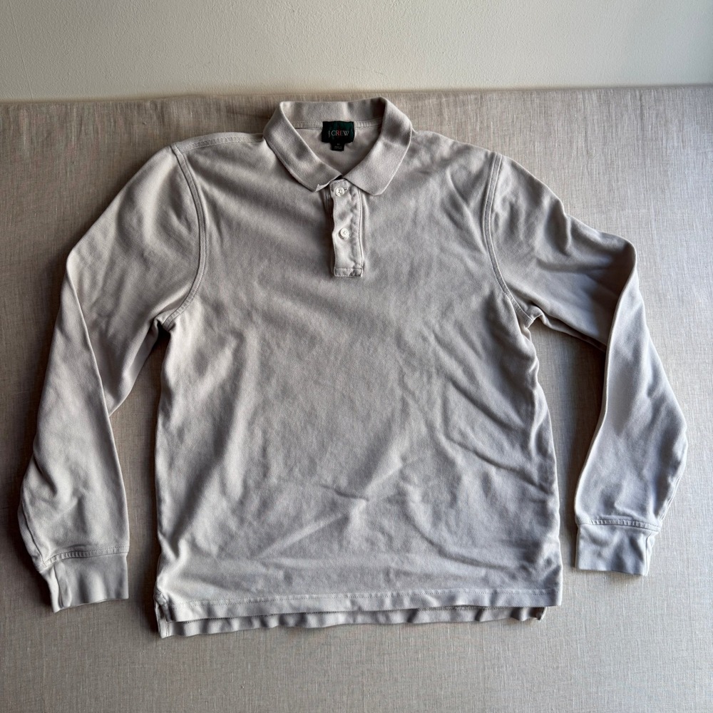 Vintage J.Crew Long Sleeve Pique Polo Shirt Beige Medium